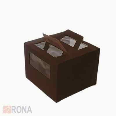 Упаковка для торта из картона квадратная шоколадного цвета с окном до 1,5кг