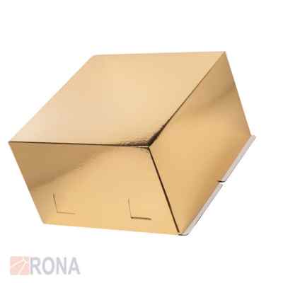 Упаковка для торта из картона квадратная золотого цвета до 3кг