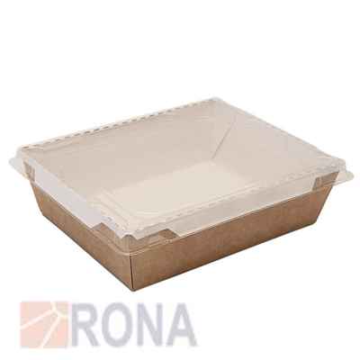 Контейнер картон крафт, 170*135*48мм 850мл, белый с пластиковой крышкой, 150 штук в коробе